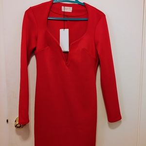 Club L London Long Sleeved Red Bodycon Mini Dress